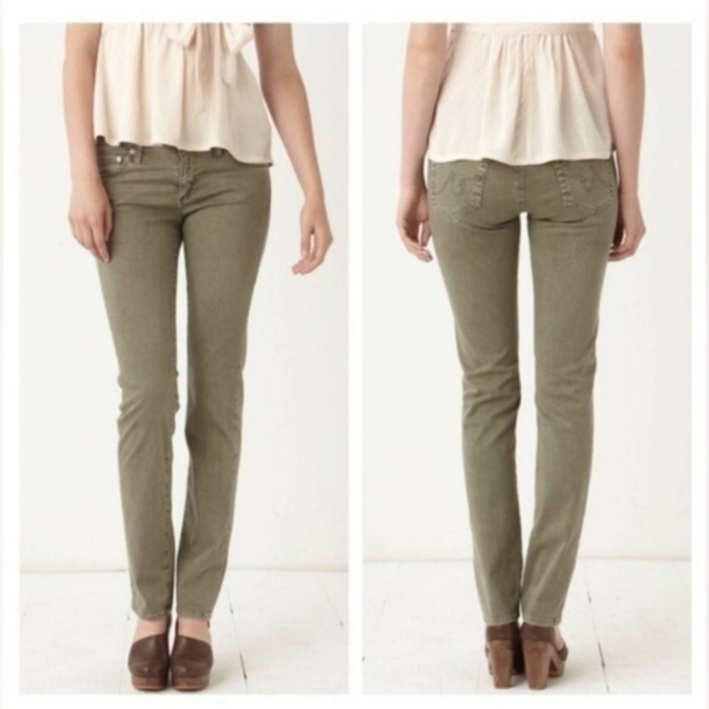 AG 31R x30 The Edie Mid-Rise Skinny Straight Ankle Jeans Pants Pale Olive Green